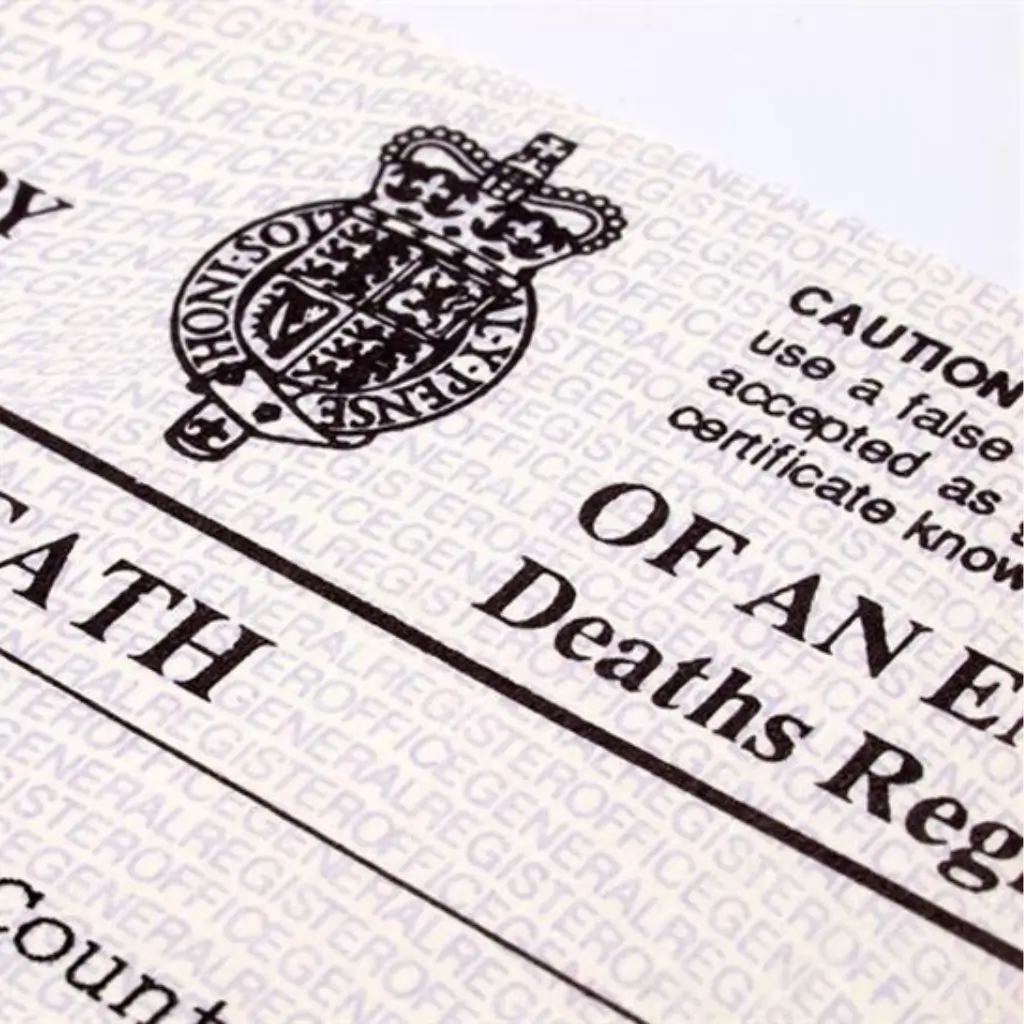A Spanish sworn translation of a death certificate in the UK.