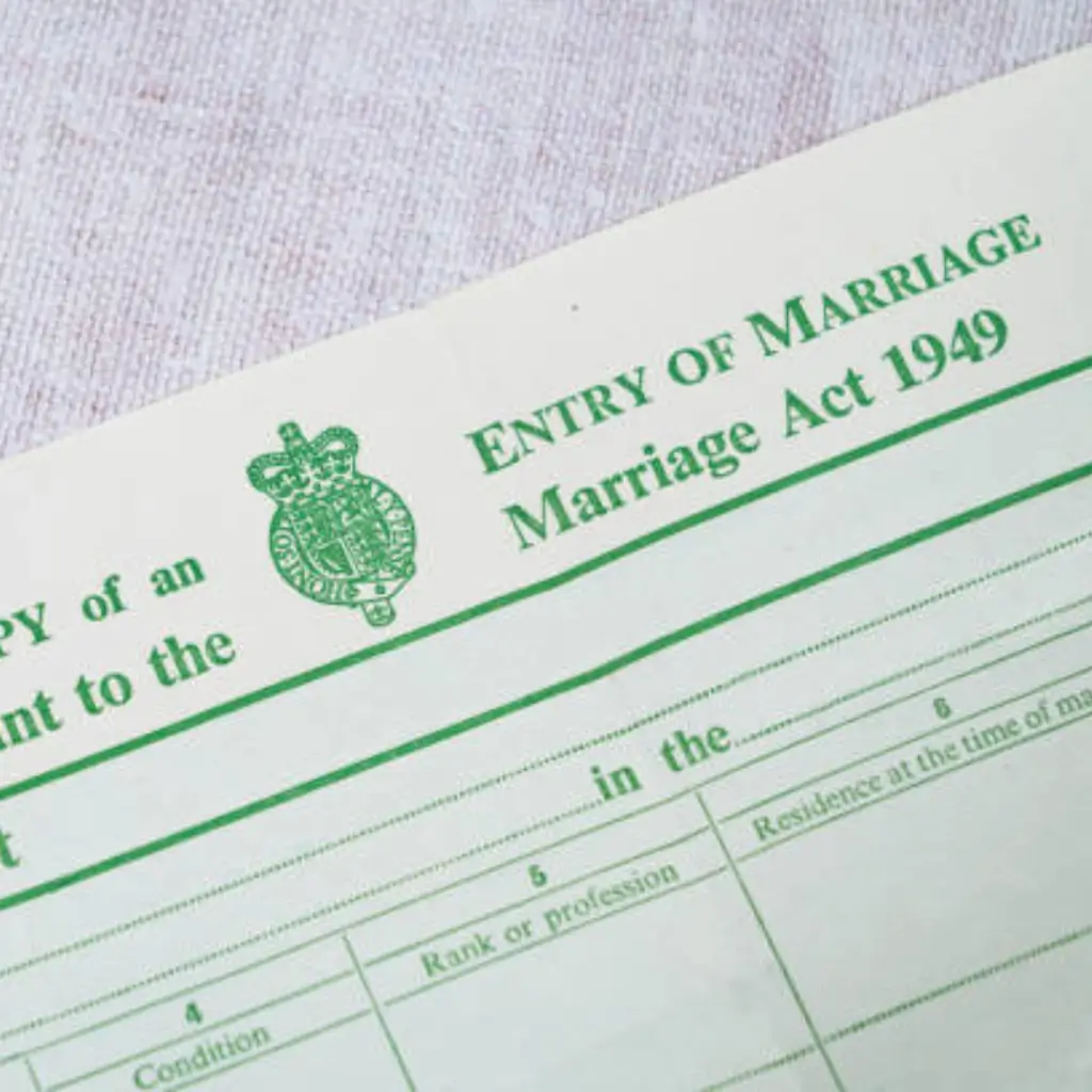 A Spanish sworn translation of a marriage certificate in the UK.